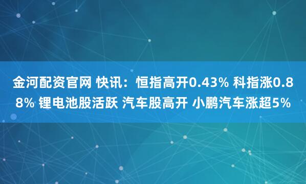 金河配资官网 快讯：恒指高开0.43% 科指涨0.88% 锂电池股活跃 汽车股高开 小鹏汽车涨超5%